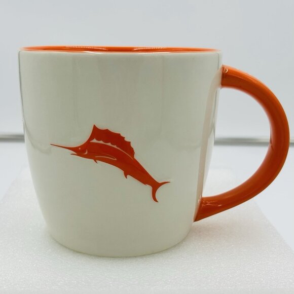 Tommy Bahama Raised Marlin Logo Orange White 20 Oz Coffee Mug - Picture 1 of 8